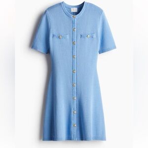 Light Blue Short Sleeve Rib Knit Button Front Cardigan Dress